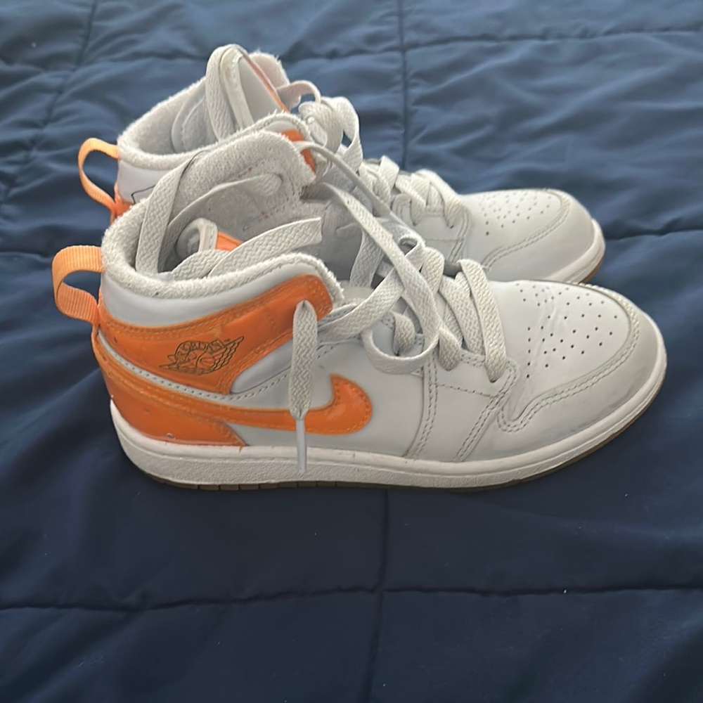 Jordan White and Orange High-Top Sneakers